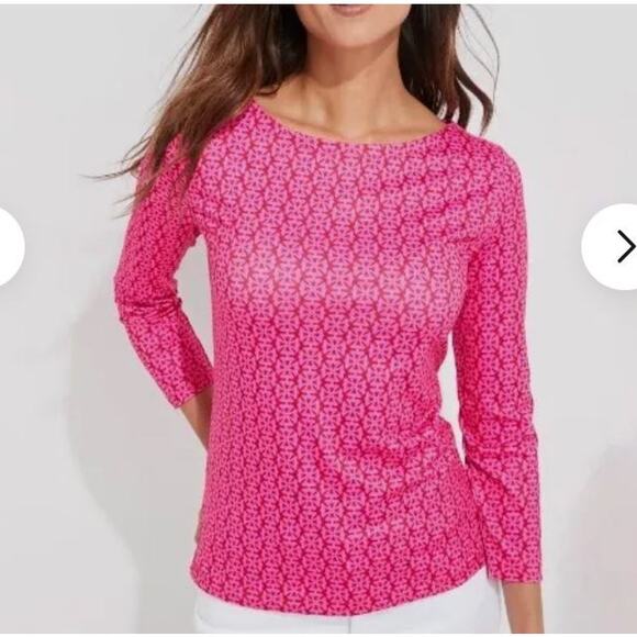 Vineyard Vines Women's Sz XXS Printed Sankaty Boatneck Tee Tile Lighthouse Pink - Picture 1 of 7